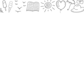 Hand drawn holiday elements on white. Summer holidays. Freehand web banner design. Black and white illustration