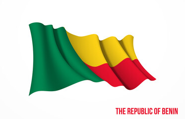 Benin flag state symbol isolated on background national banner. Greeting card National Independence Day of the Republic of Benin. Illustration banner with realistic state flag.