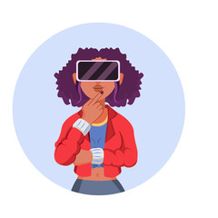 Young woman Virtual reality glasses Game simulator Vector illustration