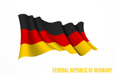 Germany flag state symbol isolated on background national banner. Greeting card National Independence Day of the Federal Republic of Germany. Illustration banner with realistic state flag of FRG.