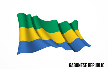 Gabon flag state symbol isolated on background national banner. Greeting card National Independence Day of the Gabonese Republic. Illustration banner with realistic state flag.