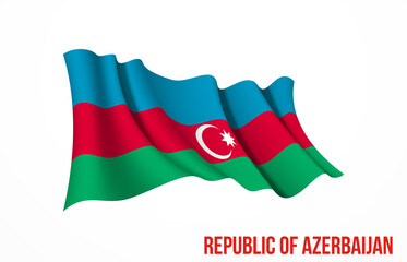 Naklejka premium Azerbaijan flag state symbol isolated on background national banner. Greeting card National Independence Day of the Republic of Azerbaijan. Illustration banner with realistic state flag.