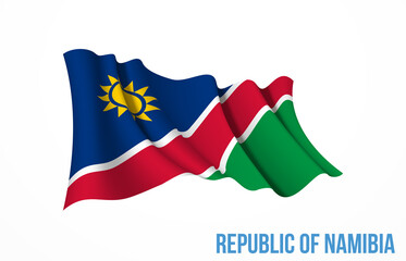 Namibia flag state symbol isolated on background national banner. Greeting card National Independence Day of the Republic of Namibia. Illustration banner with realistic state flag.