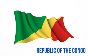 Congo flag state symbol isolated on background national banner. Greeting card National Independence Day of the Republic of the Congo. Illustration banner with realistic state flag.