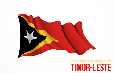 Timor-Leste flag state symbol isolated on background national banner. Greeting card National Independence Day Democratic Republic of Timor-Leste. Illustration banner realistic state flag of East Timor