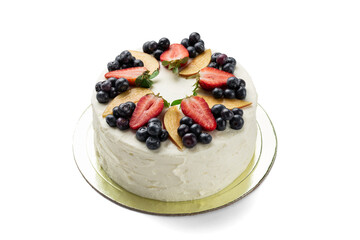 Fruit cake. Pieces of cake on a white background.  Sweets concept.