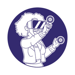 Young woman Virtual reality glasses Game simulator Vector illustration