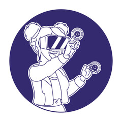 Young woman Virtual reality glasses Game simulator Vector illustration