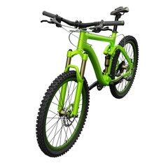 Green mountain bike on an isolated white background. 3d rendering.