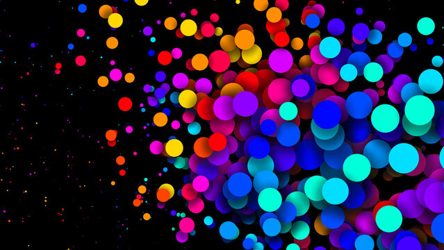 Abstract simple background with beautiful multi-colored circles or balls in flat style like paint bubbles in water. 3d render of particles, colored paper applique. Creative design background 19