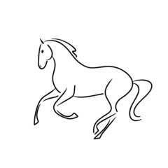 Horse in abstract hand drawn style, black and white line art vector illustration