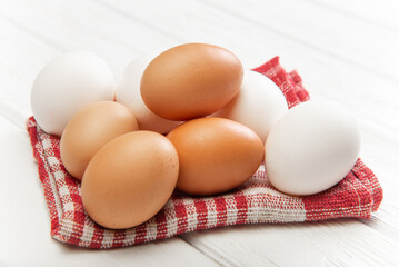 Farm eggs on a light background.
