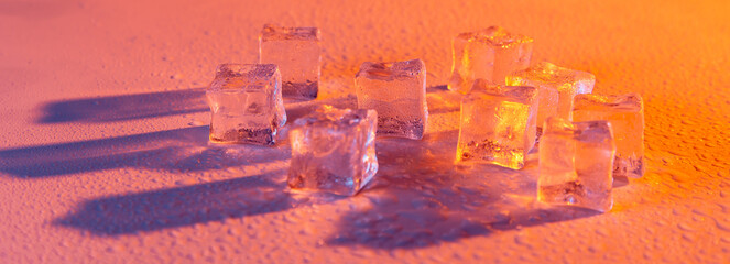 Ice cubes under sunlight. Ice for cooling