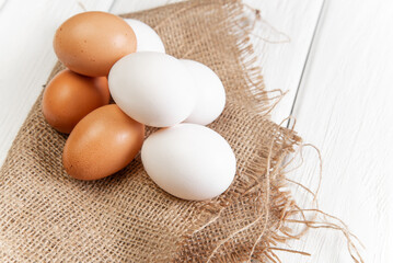 Farm eggs on a light background.
