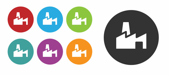 Black Factory production icon isolated on white background. Industrial building. Set icons colorful. Vector