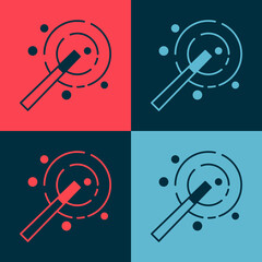 Pop art Magic wand icon isolated on color background. Star shape magic accessory. Magical power. Happy Halloween party. Vector