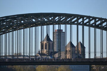 The beautiful view of Cologne at the Rhine bridge