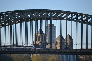The beautiful view of Cologne at the Rhine bridge