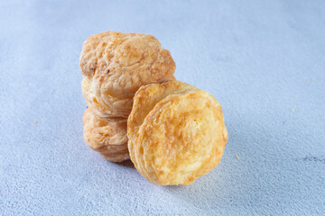 3 cheese puff pastry, displayed on gray background
