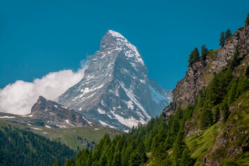 The Matterhorn (4.478 m) in Zermatt, Switzerland with a banner cloud