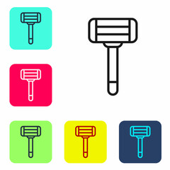 Black line Shaving razor icon isolated on white background. Set icons in color square buttons. Vector