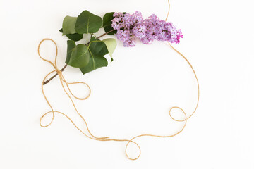 Bouquet of lilac tied with twine