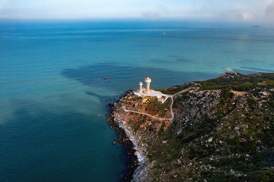 Aerial shot of the lighthouse on Nanao Island, Shantou City, Guangdong Province, China.