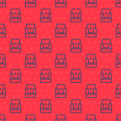 Blue line Cinema chair icon isolated seamless pattern on red background. Vector