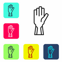 Black line Protective gloves icon isolated on white background. Set icons in color square buttons. Vector