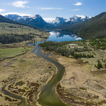 Green Lakes River winds out of the Wind River Range, with Square