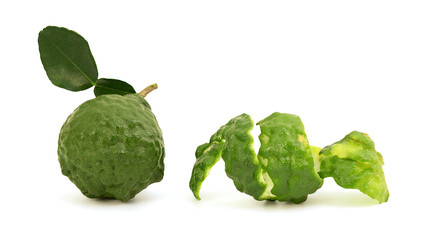 Kaffir lime fruits and peel isolated on white background with clipping path.