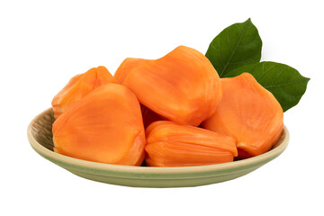 Jackfruit and green leaves isolated on white background with clipping path.