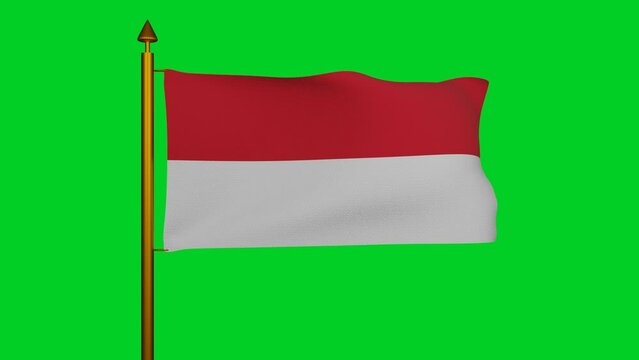 National flag of Monaco waving 3D Render with flagpole on chroma key, drapeau de Monaco by Principality of Monaco used House of Grimaldi colours, Monaco princely flag. High quality 4k footage