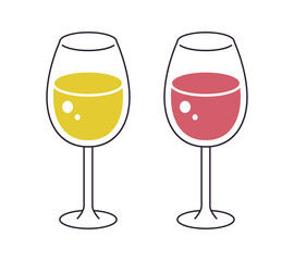 Red and white wine glass isolated cartoon vector icons