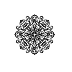 Easy mandala, simple mandalas flowers coloring page on white background.