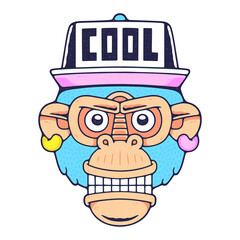 Monkey face flat vector Illustration.