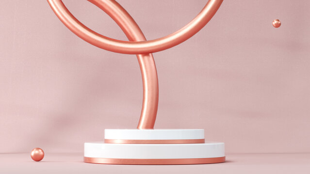 Podium empty showcase pedestal product display for cosmetic presentation. Composition with round scene. Abstract Pastel pink geometric shape blank platform. Composition with round scene. 3d Rendering