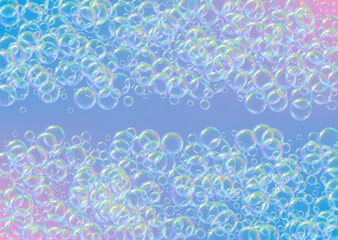 Fototapeta na wymiar Detergent foam. Soap bath bubble and suds for bathtub. Shampoo. Rainbow fizz and splash. Realistic water frame and border. Aqua 3d vector illustration poster. colorful liquid detergent foam