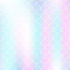 Gradient mermaid background with holographic scales.