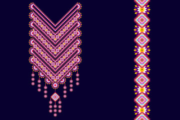 Neckline embroidery vector design. Necklace ethnic traditional Aztec fabric carpet mandala ornaments textile. Neckline tribal boho native turkey prints digital 