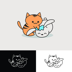Fototapeta premium Illustration of cat and rabbit taking a bath Premium Vector