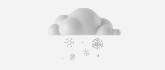 3d cartoon icon snow season. clouds and snow on clean white background. concept for banner, cover, poster, brochure. 3d rendering illustration