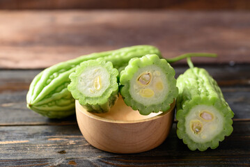 Bitter melon or bitter gourd in bowl for cooking