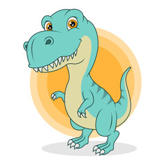 Cartoon funny blue dinosaur on white background