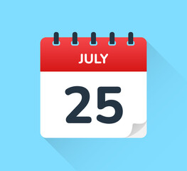 July 25 - Calendar Icon - Calendar design template vector.
