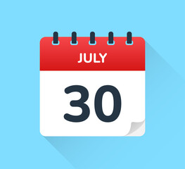 July 30 - Calendar icon vector illustration.