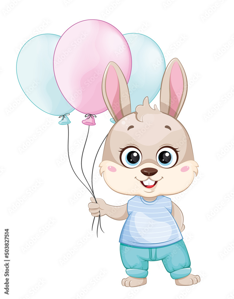 Canvas Prints Cute Rabbit holding balloons