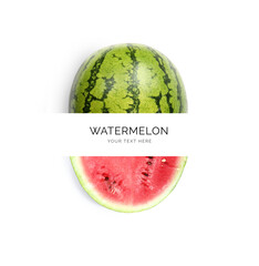 Creative layout made of watermelon on the white background. Flat lay. Food concept. Macro  concept.