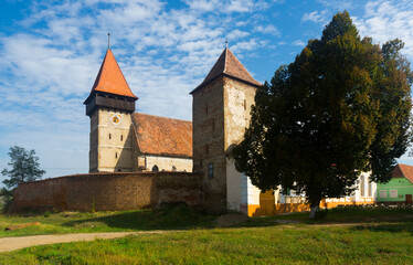 Fototapeta na wymiar View of medieval fortified church of Brateiu, Romania