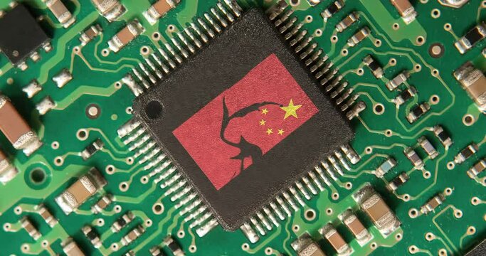 Symbolic Concept Idea: Hardware Hard Disk PC Chip Technic background "Made in China"